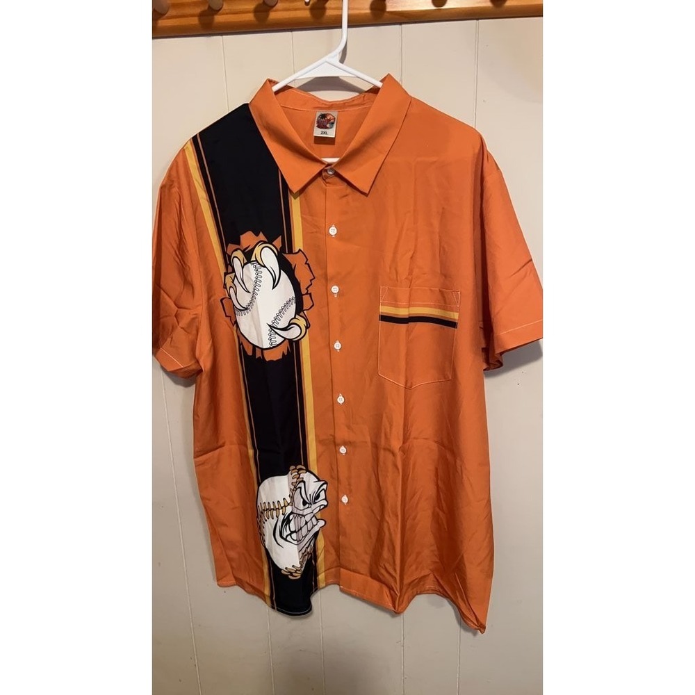 Dolly Loco Orange Graphic Short Sleeve Button-Up Shirt